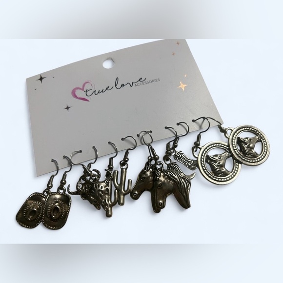 True Love Jewelry - Western Charm Dangle Earrings Set of 6 – Southwestern Boho Silver Tone